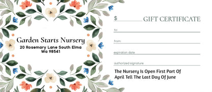 Garden Starts Nursery Gift Cards